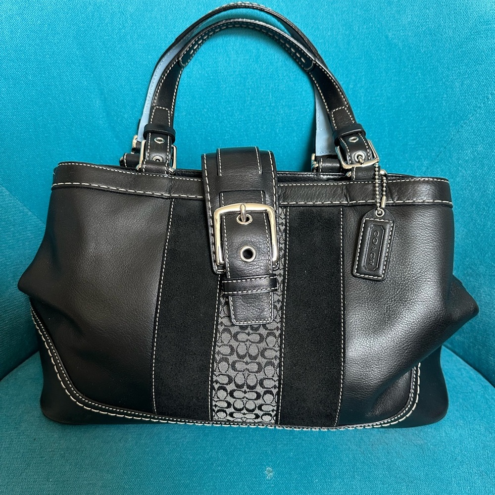 Coach Black and Gray Leather Satchel